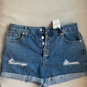 Forever 21 Blue Jean Shorts with Distressed Details